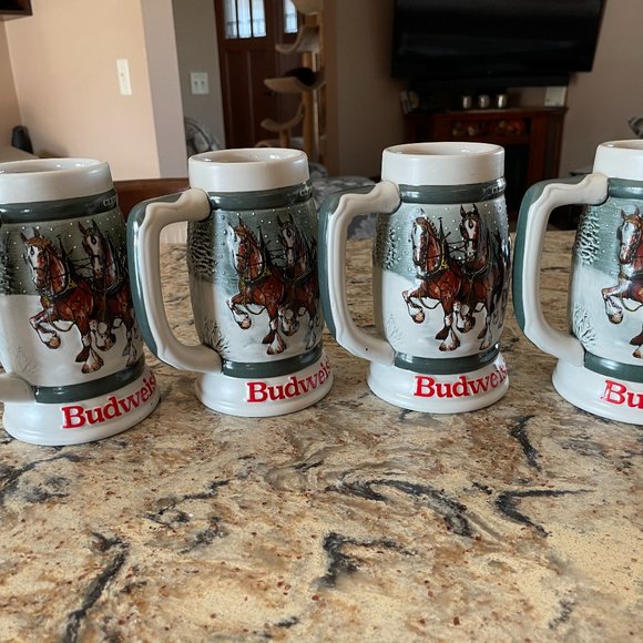 PRICE DROP - 1983 Budweiser Clydesdale Collecter Mug Set (4) 50th Anniversary